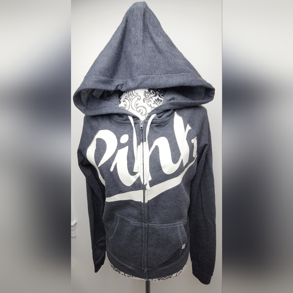 Victoria's Secret Pink Zip-Up Gray/Cream Hoodie S